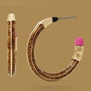 BETSEY Johnson Earrings Gold and Pink Hoop Pencil